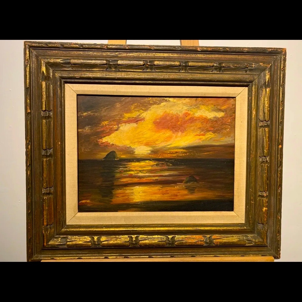 Unknown Strange Mystery Of Antique Vintage Panting Dark Beach Sunset